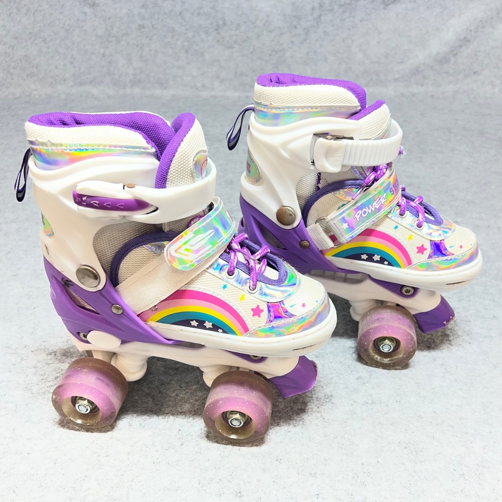 Kids‎ Adjustable Roller Skates Rainbow Iridescent Purple White Small (11C-1Y)